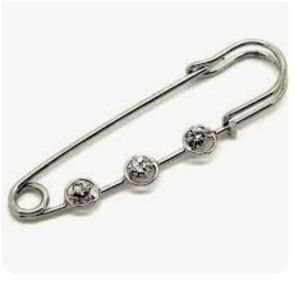 Vintage Silvertone Safety Pin Brooch with 3 Crystal Accents